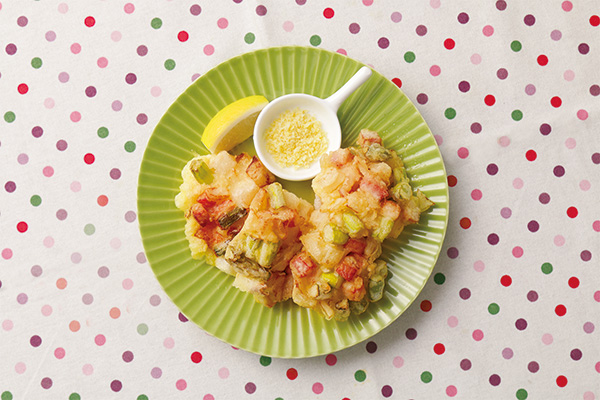 アスパラとベーコンと餅のかき揚げ 完成イメージ